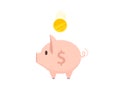 Pink piggy bank with falling gold coin vector illustration on white background Royalty Free Stock Photo