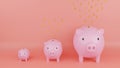 Pink piggy bank and falling gold coins with dollar sign with pink background. Concept of saving money. Concept of Growing up money Royalty Free Stock Photo