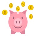 Pink piggy bank with falling golden coins Royalty Free Stock Photo