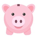 Pink Piggy Bank Flat Icon Isolated on White
