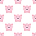 Pink Piggy Bank Flat Icon Seamless Pattern