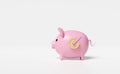 Pink piggy bank with gold coins money,check isolated on white background.saving money concept,3d illustration or 3d render Royalty Free Stock Photo