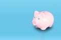 Pink Piggy Bank Isolated on Blue Background Royalty Free Stock Photo