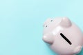 Pink piggy bank isolated on blue background