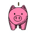 Pink piggy bank isolated on white background. Box for safe savings, coins, cash, gold. Money pig in doodle style Royalty Free Stock Photo