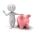 Pink piggy bank with little man Royalty Free Stock Photo