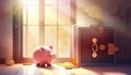 Pink piggy bank with many gold coins in a jackpot treasure concept