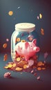 Pink piggy bank with many gold coins in a jackpot treasure concept