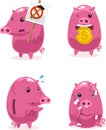 Pink Piggy bank savings golden coins set 2