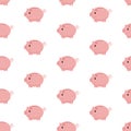 Pink piggy bank seamless pattern. Piggy bank on white background