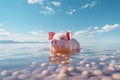 Pink piggy bank sinking into the drain. Royalty Free Stock Photo