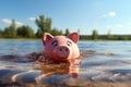 Pink piggy bank sinking into the drain. Royalty Free Stock Photo