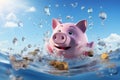 Pink piggy bank sinking into the drain. Royalty Free Stock Photo