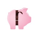 Pink piggy bank with tight belt