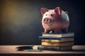 Pink piggy bank for saving education fund concept. Generative AI Royalty Free Stock Photo