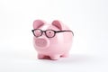 Pink Piggybank Or Savings Bank Wearing Glasses To Illustrate Pension Or Optician Opthalmologist Costs On White Background Royalty Free Stock Photo