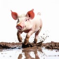 Pink Piglet Running Through Mud Puddle Royalty Free Stock Photo