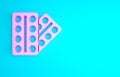 Pink Pills in blister pack icon isolated on blue background. Medical drug package for tablet, vitamin, antibiotic Royalty Free Stock Photo