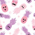 Pink pineapple family seamless repeat pattern