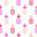 Pink pineapple seamless fruit pattern.