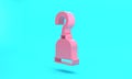 Pink Pirate hook icon isolated on turquoise blue background. Happy Halloween party. Minimalism concept. 3D render