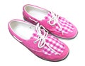 Pink plaid canvas shoes isolated on white background Royalty Free Stock Photo