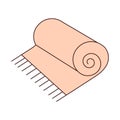 Pink plaid rolled up with fringe. Bedspread for the beach, picnic. Vector illustration in flat style. Icon. Royalty Free Stock Photo