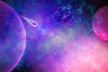 Pink Planet and Nebula. Elements of Universe. Abstract fantastic esoteric mystic background