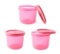 Pink plastic beaker cup isolated over the white background Royalty Free Stock Photo