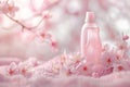 Pink plastic bottle with liquid detergent for wool