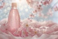 Pink plastic bottle with liquid detergent for wool