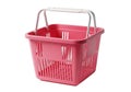 Pink plastic shopping basket with white handles on black background Royalty Free Stock Photo
