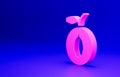 Pink Plum fruit icon isolated on blue background. Minimalism concept. 3D render illustration