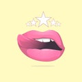 pink plump glamorous lips with tongue and stars