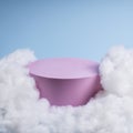 Pink podium with cloud on pastel blue background