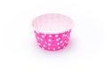 Pink polka dot paper cups isolated Royalty Free Stock Photo