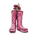 Pink Polkadot Wellington Boots Watercolor Royalty Free Stock Photo