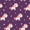 Pink pony and star pattern on purple background