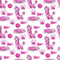 Pink poodle dog animal seamless pattern on white background.