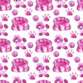 Pink poodle dog animal seamless pattern on white background.