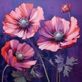 Pink Poppy Flowers: A Detailed Composition Of Stylized Realism