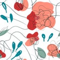 Pink poppy seamless pattern in vintage style.