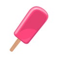 Pink popsicle on wood stick. Vector flat color illustration