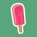 Pink popsicle on wood stick. Vector flat color illustration