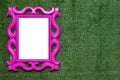 Pink portrait door on synthetic grass.