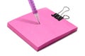 Pink post note pad with clip and pink pen Royalty Free Stock Photo