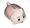 Pink pottery piggy bank isolated