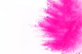 Pink powder explosion isolate on white background. Paint Holi. Royalty Free Stock Photo