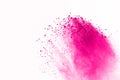 Pink powder explosion isolate on white background. Paint Holi. Royalty Free Stock Photo