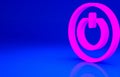 Pink Power button icon isolated on blue background. Start sign. Minimalism concept. 3d illustration 3D render Royalty Free Stock Photo